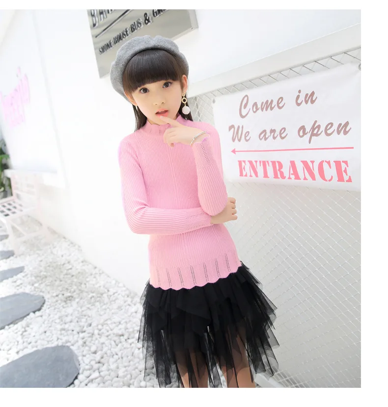

Girl'S Sweater 2018 Spring Childrenswear Knit Low Waist Jersey Solid Color Pullover Children Cotton Knitwear