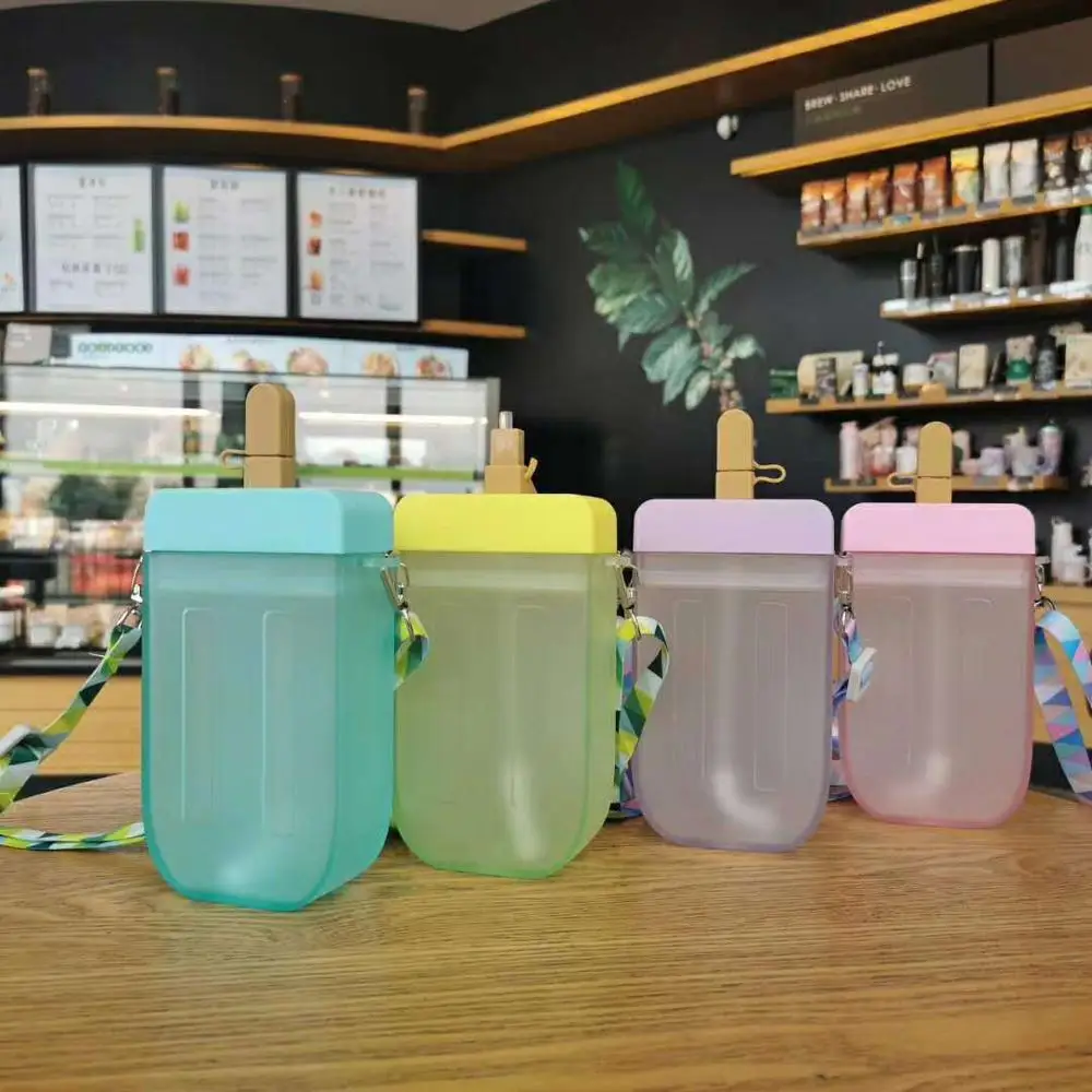300ml Creative Ice Cream Popsicle Portable Straw Plastic Cup Water Bottle Leak Proof Travel Drinking Anti-fall | Дом и сад