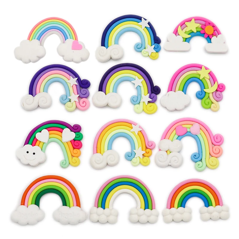 10pcs/Lot 55*38MM Kawaii Soft Clay Rainbow Cabochons Handmade Resin Material DIY Hair Bow Microlandschaft