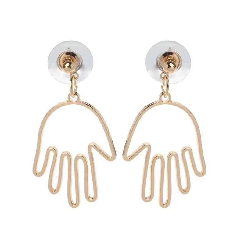 

Hollow Face Abstract Hand Shape Gold Statement Drop Earrings Fashion Jewelry