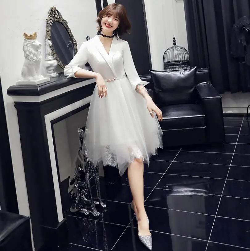 Noble Ladies Evening Dress Sweet Sleeves Elegant Medium Long Section Banquet Dinner Dress Party Prom Dress Vestido De Festa - Цвет: picture color