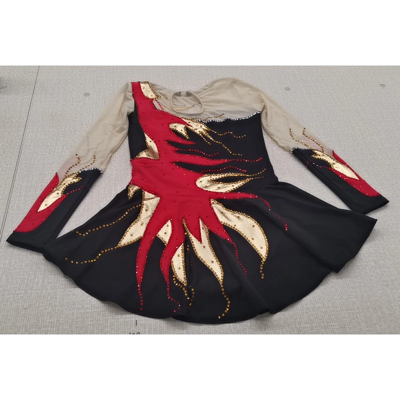 Индивидуальное художественное гимнастическое платье трико, боди, художественная форма для гимнастики, тренировочный костюм для детей, взрослых, черный, красный