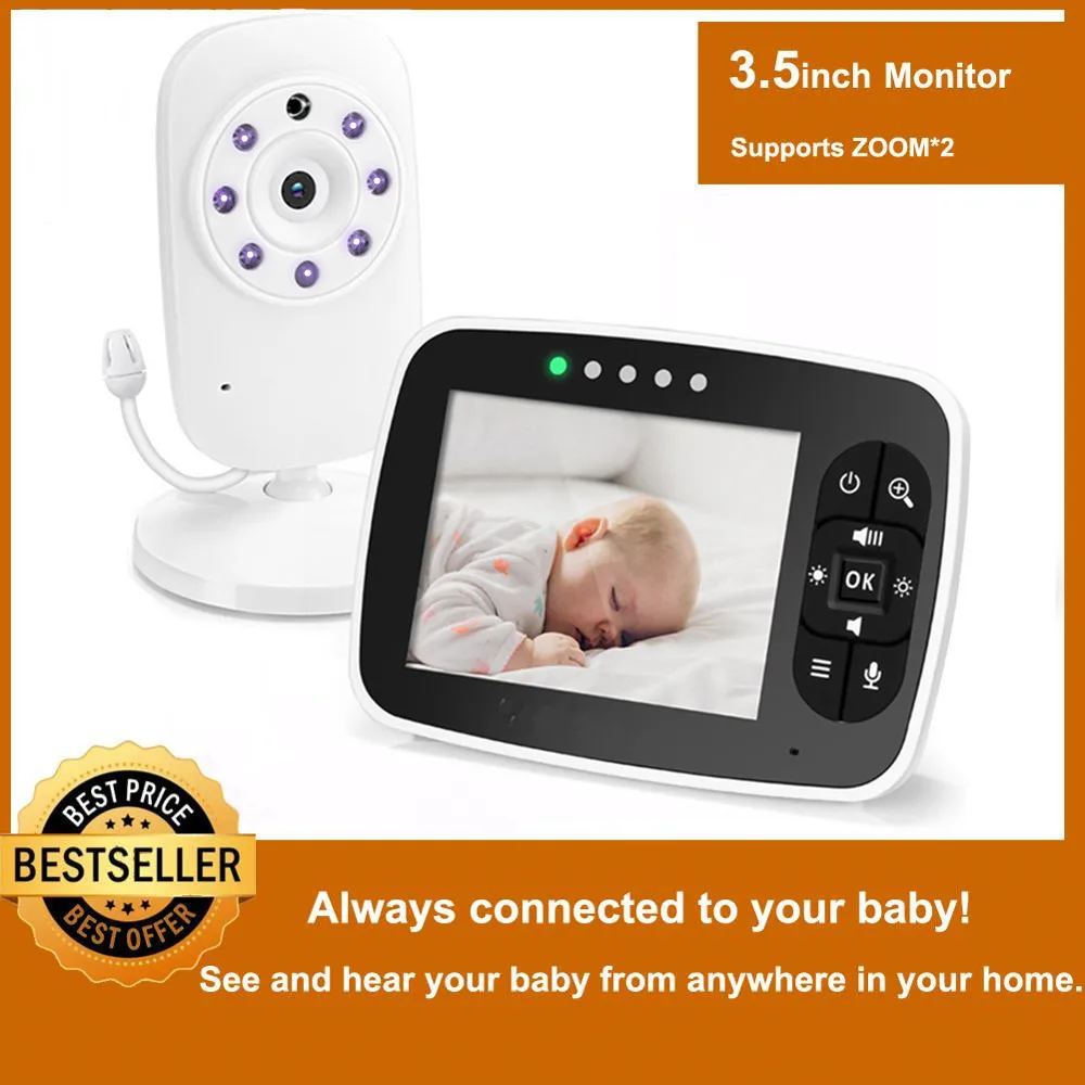 Wireless Baby Monitor3.5 inch LCD Screen Display Infant Night Vision CameraTwo Way AudioTemperature SensorECO ModeLullabies