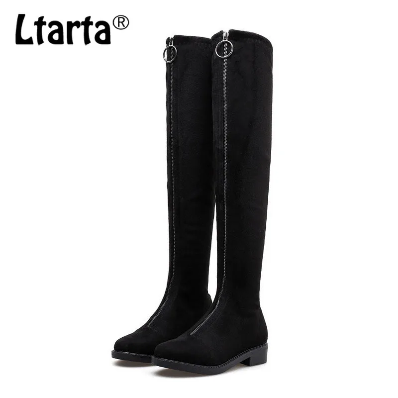 LTARTA/осень-зима г.; эластичные сапоги до колена с высоким голенищем на молнии спереди; тонкая обувь; ботинки; JXQ