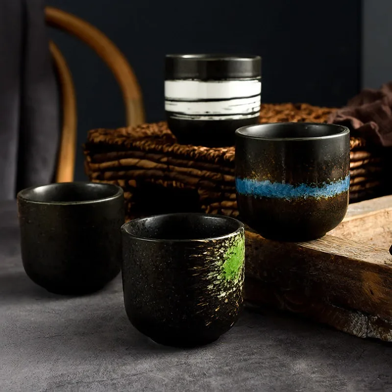 Mugs Drink & Barware Vintage Japanese Stoneware Sake Cups with lids
