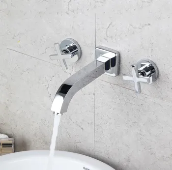 Best Wall Mounted Brass Chrome Bathroom Sink Faucet Cold Hot Water Basin Sink Faucet Two Handle High Quality Tap Faucet
