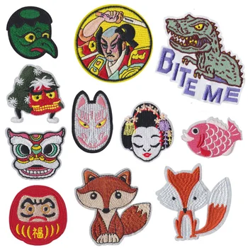 

3D Japanese Style Iron On Patches for Clothes Jeans Anime Appliques DIY Embroidery Patch Stripe Sticker Fun Badges Decor