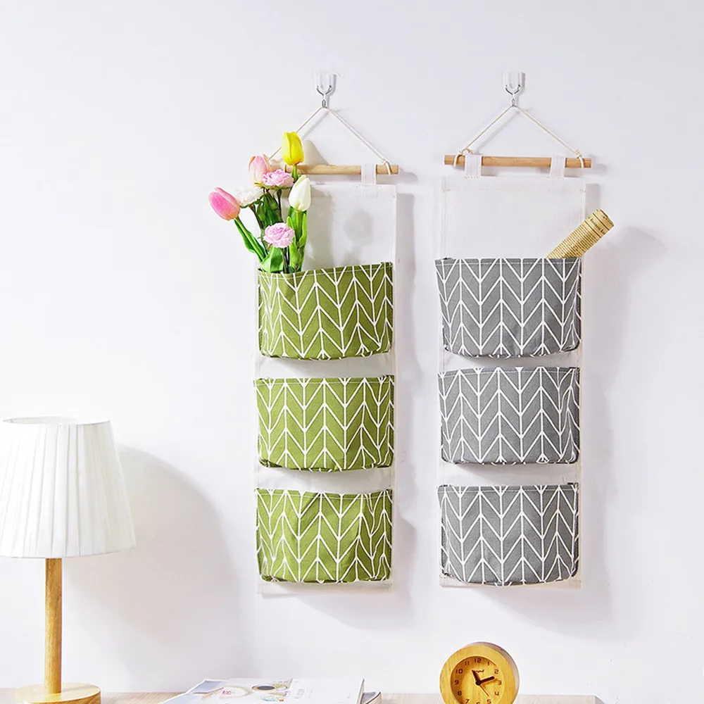 

3 Grids Cloth Wall Hanging Storage Bags Door Pouch Bedroom Home Storage Pocket Home Decor Hanging Bag #B5