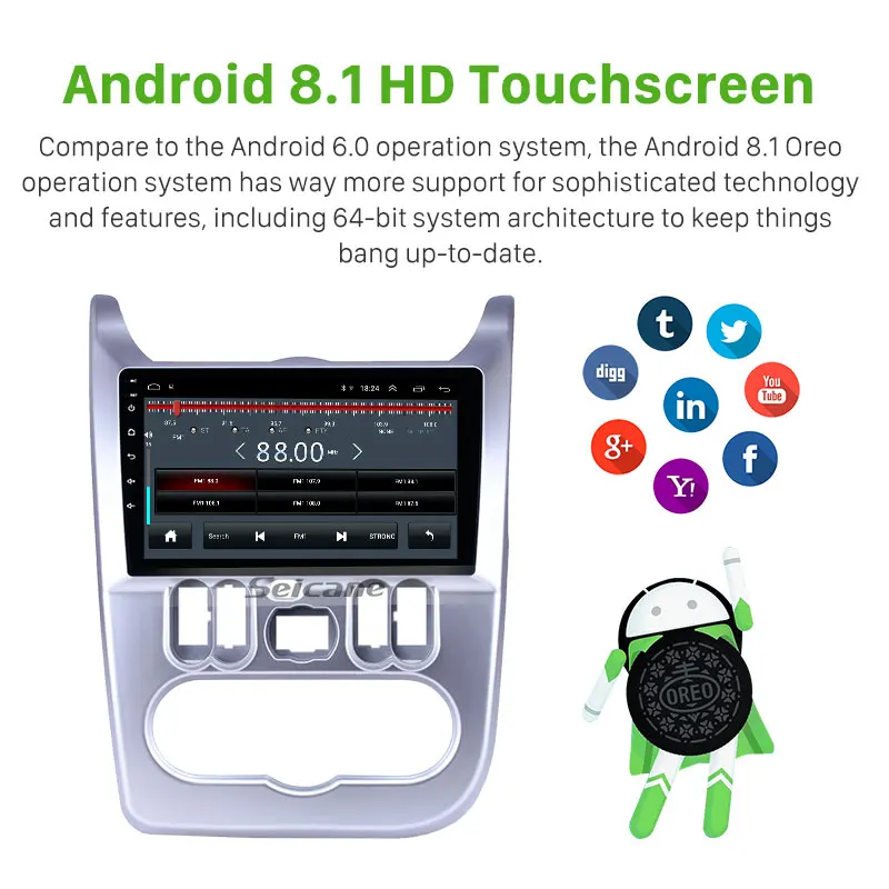 Discount Seicane Car HD 9" Navi GPS Auto Radio Android 8.1 Bluetooth for Renault Duster/Logan 2009-2013 USB AUX support Carplay 3G WIFI 1