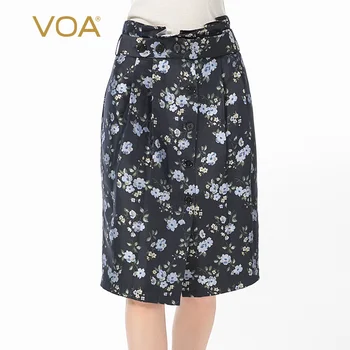 

VOA Silk 55mm Yarn-Dyed Jacquard Heavy Folds hua bian yao Strap Design Buttoned Placket Skirt CE3