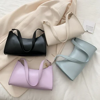 

Women Shoulder Bag Female Underarm Bags PU Leather Sling Handbag Purses Girls Elegant Solid Color Top-handle Bag Dropship New