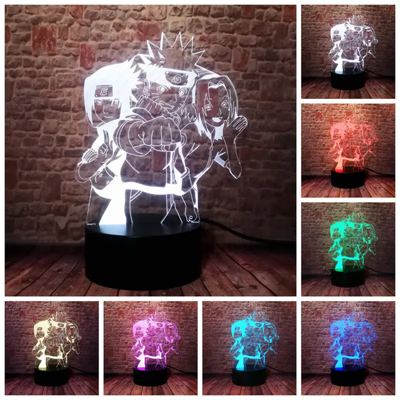Мигающий манга Модель 3D Детский Ночной светильник светодиодный 7 цветов меняющийся спальный светильник Наруто Аниме фигурки - Цвет: 11