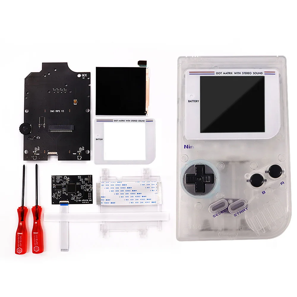 White Lens OSD Version Q5 RIPS Retro pixel LCD iPS Screen Kit For Game Boy DMG GBO&Pre-cut housing shell case