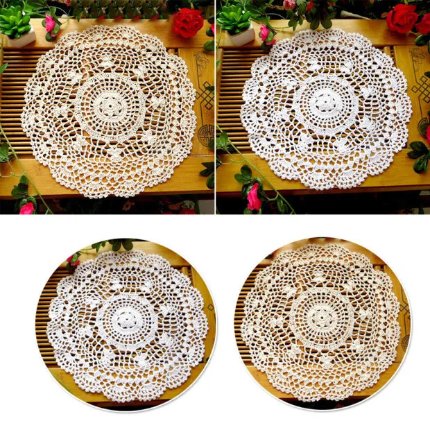 Vintage Round Placemat Doilies Hand Crochet Cotton Table Cloth Drink Mat Coaster Cotton Handicraft Hollow