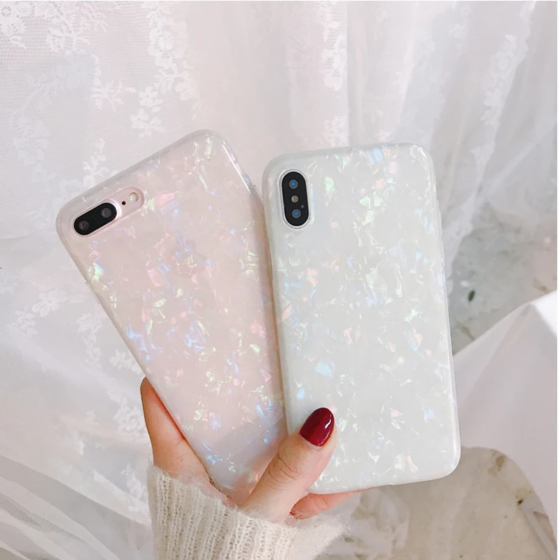 

Sexy Conch Soft Silicone Case for iphone X XS MAX XR 6s 6 7 8 Plus 10 Bling Glitter DropProof Full Protector Phone Shell Cover