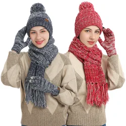 New Autumn Winter 2022 3 Pcs/set knitting Colour Scarf Fashion With Women Simple Thickening Wear Resistant Warmer Hat Gloves Set