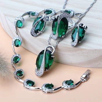 

Bridal Women 925 Sterling Silver Jewelry Sets Zircon Wedding Earrings Jewelry Rings Stones Bracelets Pendant Necklaces Set