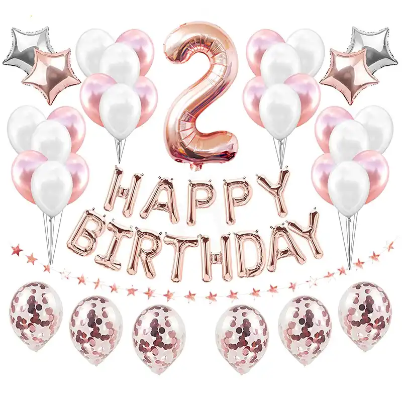 Ballons De 2 Ans Decorations De Fete De 2eme Anniversaire Pour Fille Banniere En Papier Fournitures De Guirlande Or Rose Aliexpress