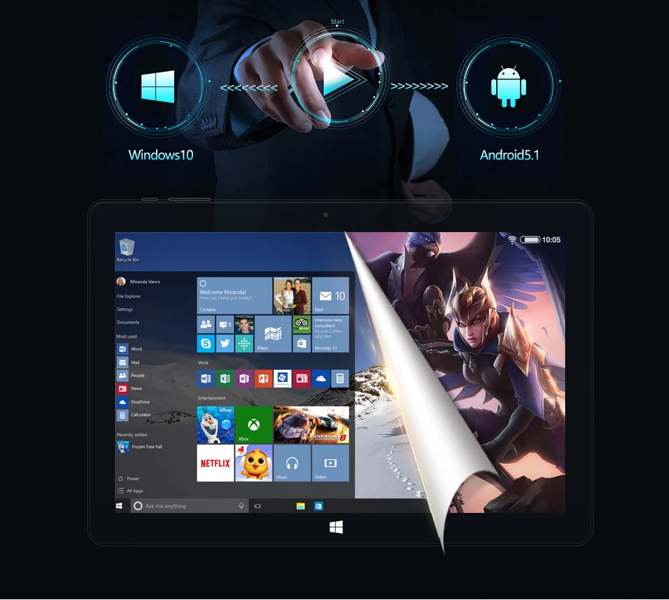 ALLDOCUBE 10,1 дюймов планшеты ПК 1920*1200 4G/64G Windows10+ Android5.1 Двойная Загрузка планшеты ips Четырехъядерный 4 Гб ram 64 Гб Rom планшет