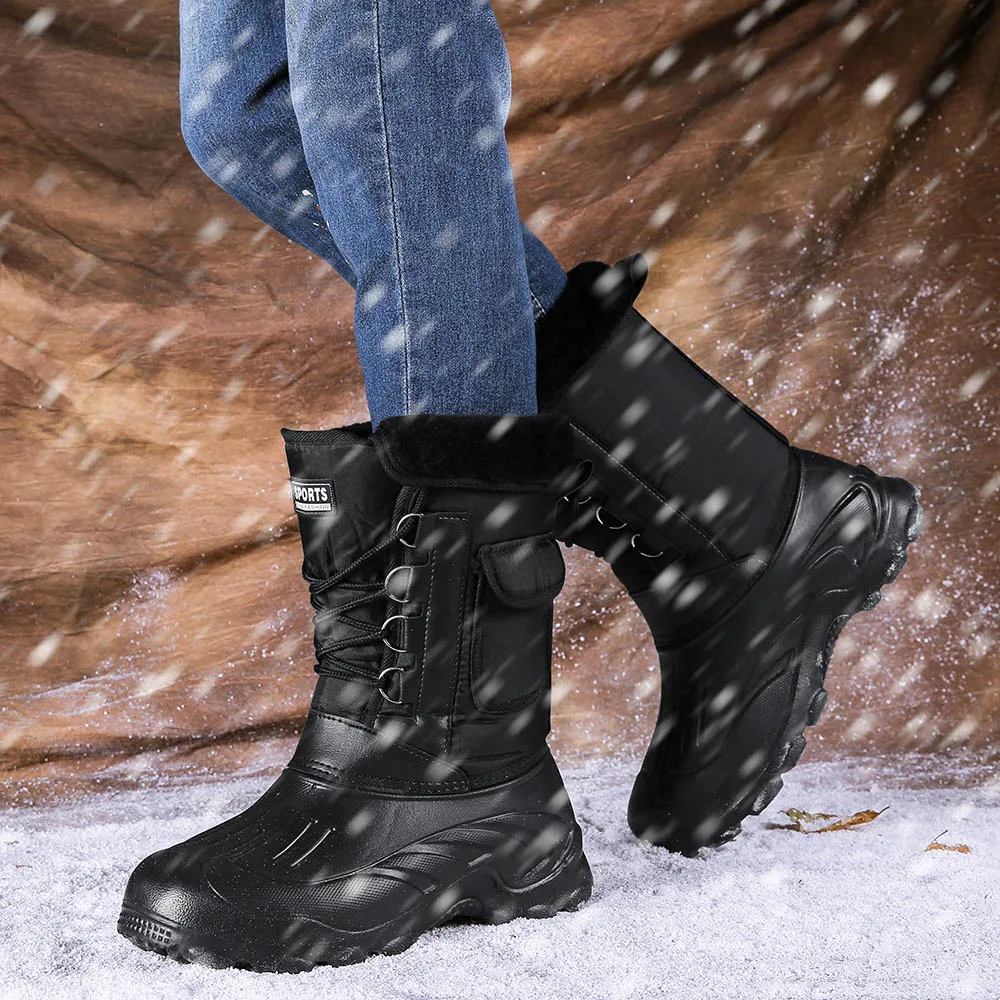 Зимние камуфляжные походные ботинки, Зимняя мужская обувь для дождливой погоды, резиновые сапоги, водонепроницаемые теплые плюшевые треккинговые ботинки, мужские повседневные рабочие ботинки до середины икры для охоты