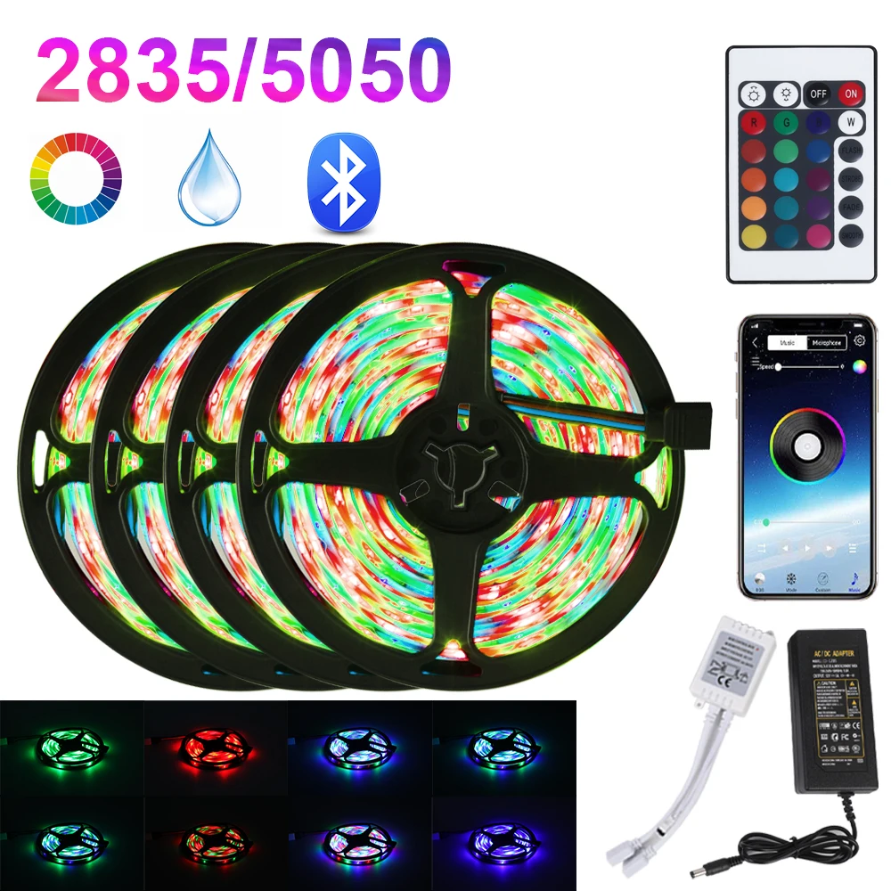

LED Strips Lights Bluetooth Iuces RGB 5050 SMD 2835 Waterproof WiFi Flexible Lamp Tape Ribbon Diode DC12V 5M 10M 15M 20M Color
