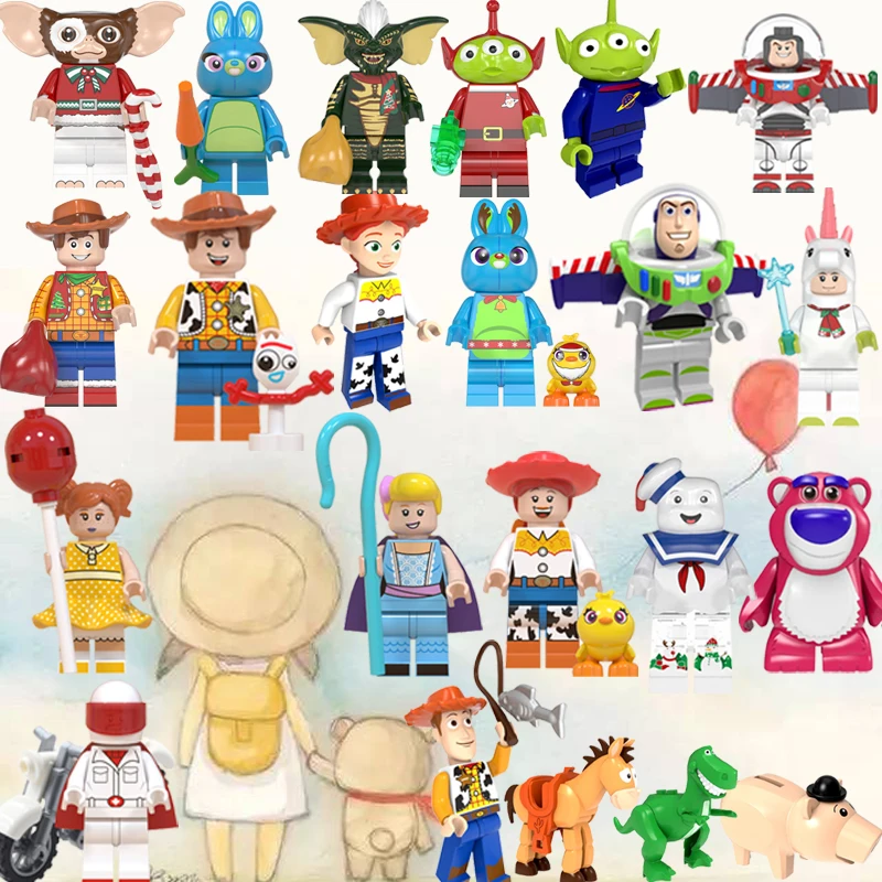 

legoed Toys Story 4 Buzz Lightyear Woody Jessie Alien Ducky Bo Peep Bonnie Duke Caboom Building Blocks model figures Movie toy