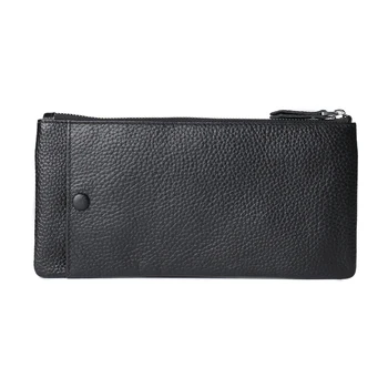 

JINBAOLAI Trendy Men's Women Multi-Card All-In-One Bag Handbag Long Style Zipper Mobile Phone Bag Leather Wallet Black