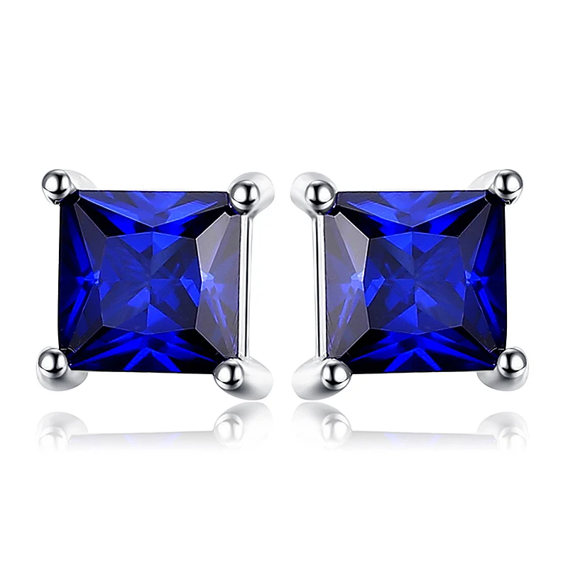 Jewelrypalace квадратный 0.6ct создания Изумрудный 925 серебро Серьги-гвоздики Модные украшения для Для женщин - Цвет камня: Sapphire