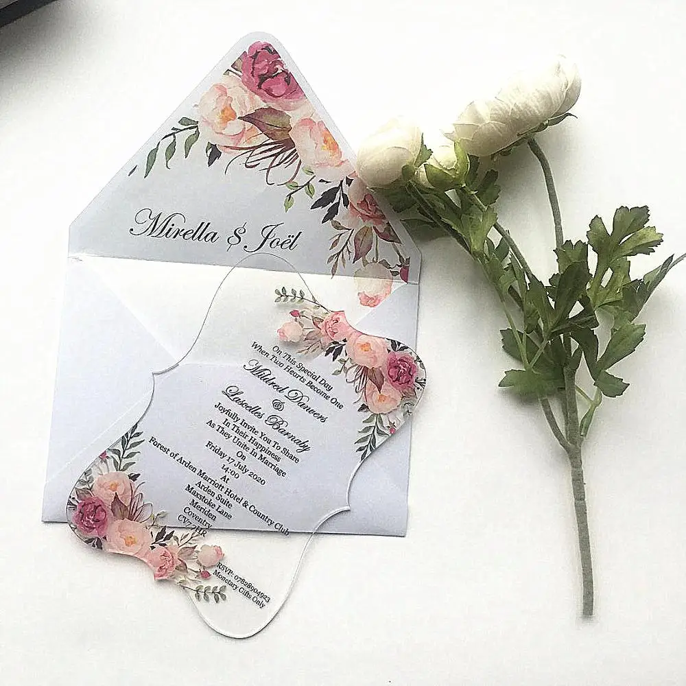 Конверт с белыми цветами на заказ название пары лазерная резка пригласительная