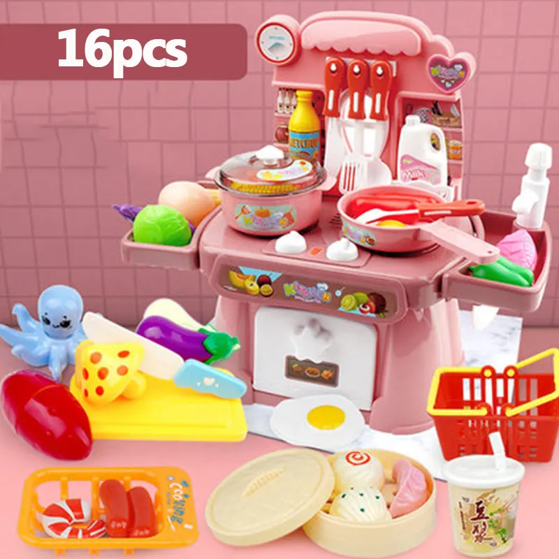 16pcs Хит, набор для маленьких девочек, детский игровой домик, игрушка, кухонная утварь, кастрюли, посуда, подарок на день рождения - Цвет: 16pcs