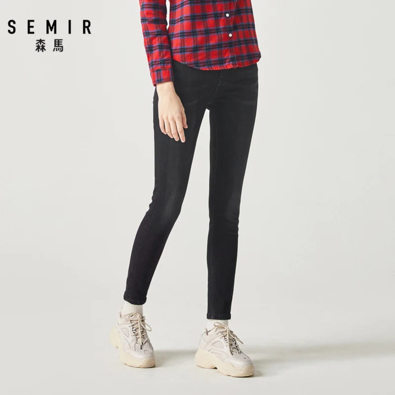 SEMIR, новинка зимы, джинсовые брюки для женщин, тонкие, тонкие джинсы, сетчатые, красные, ins, трендовые, теплые штаны