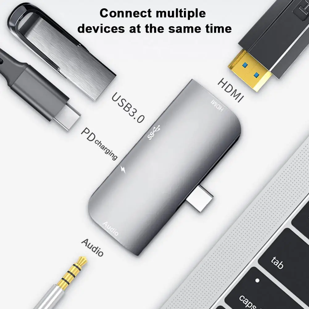 4-в-1 Алюминий Тип-C Mobile Hub адаптер с USB-C PD зарядки 4K HDMI 3,5 мм разъем для наушников Зарядное устройство для IPad Pro USB3.0