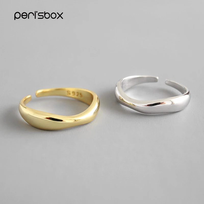 Peri'sBox Adjustable 925 Sterling Silver Ring Wave Shape Minimalist Stacking Rings for Women Irregular Gold Ring Simple Jewelry