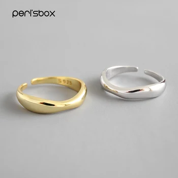 

Peri'sBox Adjustable 925 Sterling Silver Ring Wave Shape Minimalist Stacking Rings for Women Irregular Gold Ring Simple Jewelry