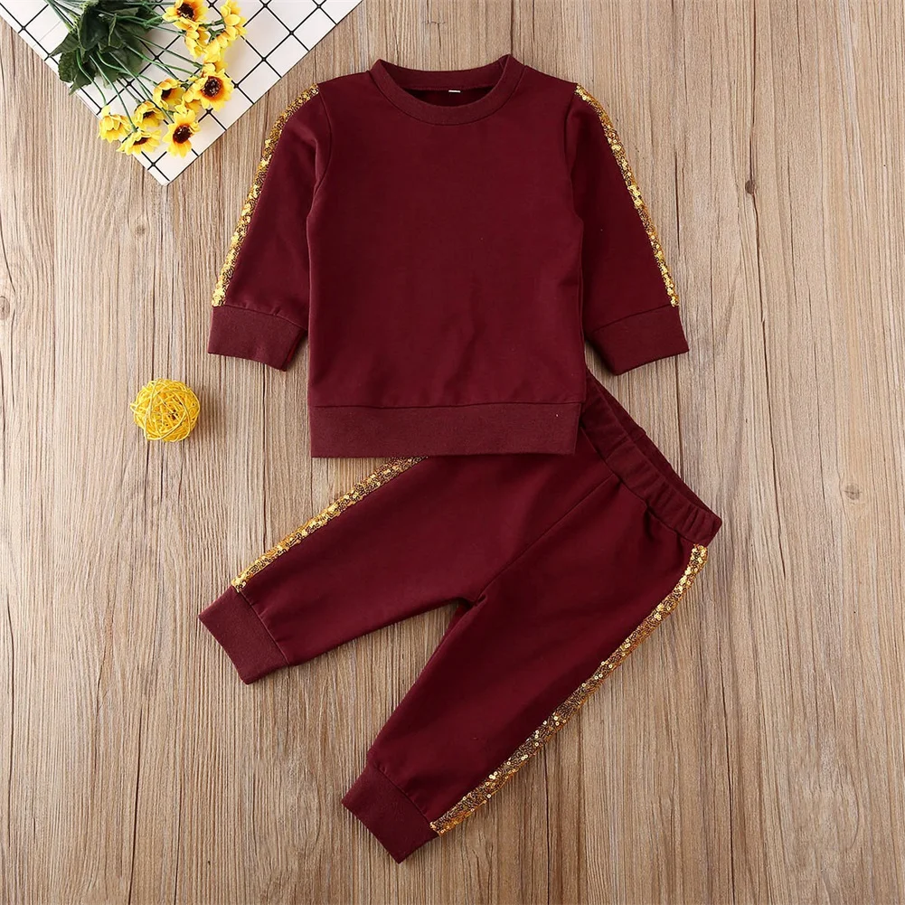 1-6Y Toddler Baby Girl Winter Clothes Sets Print Pullover T-shirt Tops Long Pants Tracksuit Outfit Set