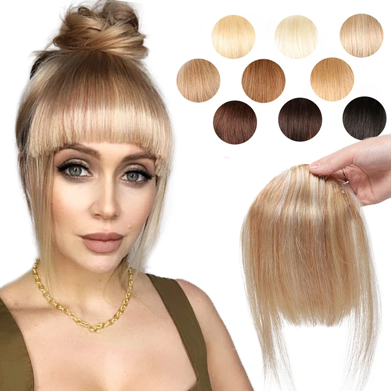 MRSHAIR-extensiones de cabello humano Natural con flequillo, 3 Clips, no Remy, 2,5 x 4,5, Rubio, marrón, flecos falsos