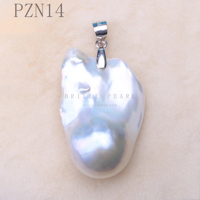 925 silver sterling Natural baroque shaped pearl pendant big size white Simple retro clasp necklace PZNA Hand made