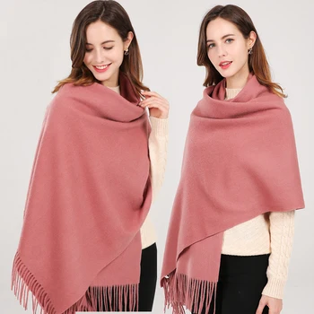 

Women 100% Real Wool Scarf Shawl Winter Warm Echarpe Large Pashmina Wraps Tassel Cashmere Foulard Solid Pure Wool Scarves Capes