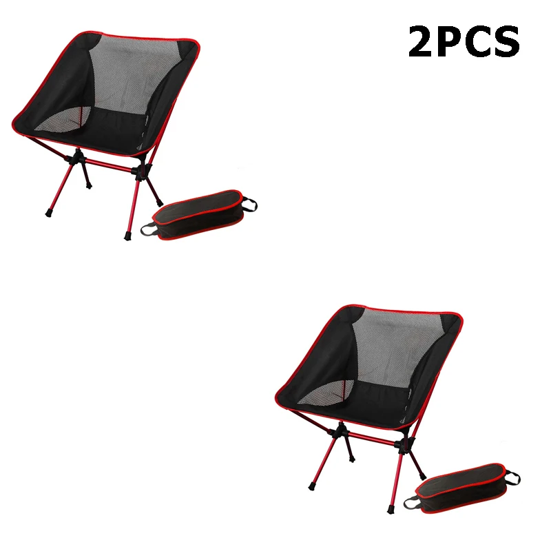 2PCS red Портативный походный пляжный стул светильник вес складной Рыбалка Открытый ультра светильник оранжевый красный темно-синий пляжные стулья - Цвет: 2PCS red
