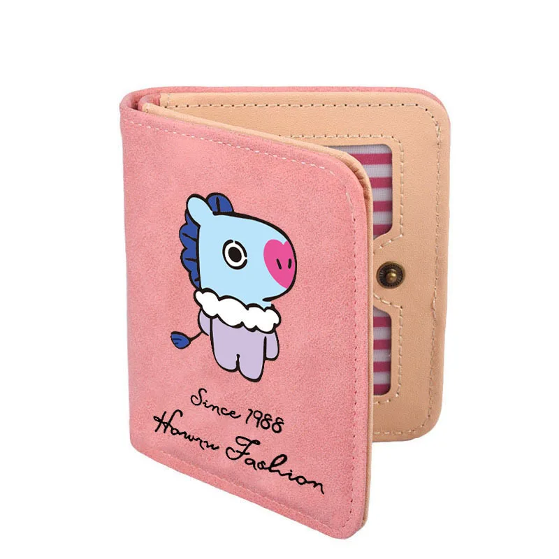 Hippo-Deep Pink HUGWISER модные рождественские Молодежные ПУ кожаные короткие печатные милые кошельки с персонажами мультфильмов Прекрасный студенческий кошелёк для монет с отделение для фото и карточек - Цвет: Hippo-Deep Pink