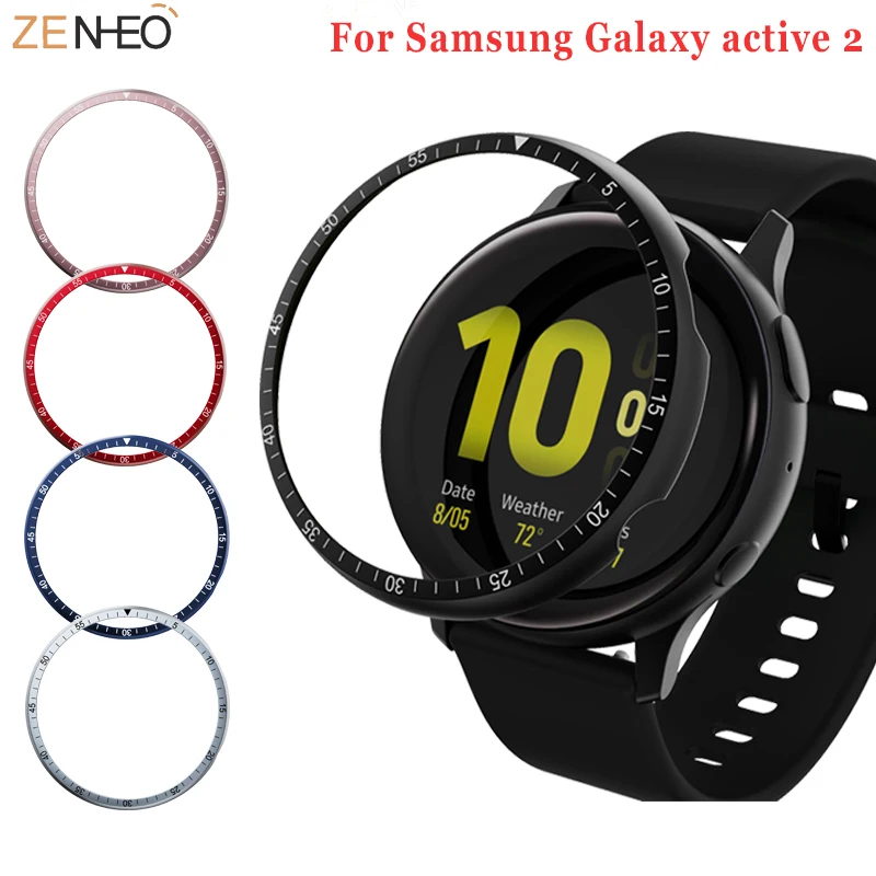 

For Samsung Galaxy Watch active 2 40mm 44mm Bezel Ring Aluminum alloy Sculptured Time Units Adhesive Anti-scratch Cover Rings