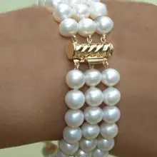 3 из 8-9 мм 7,5-" Южное море белый жемчуг натуральный браслет 14kgp желтый(9,31