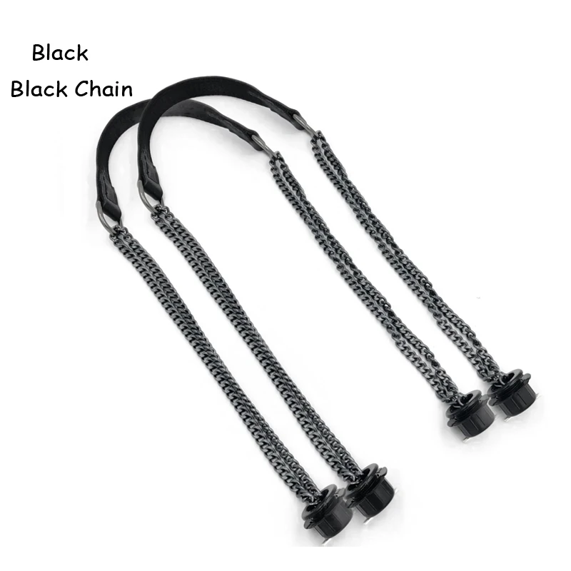1 пара кожаных плоских ручек Superfiber с двойной металлической цепочкой для O Bag для EVA Obag, аксессуары для женских сумок - Цвет: Black Chain 1