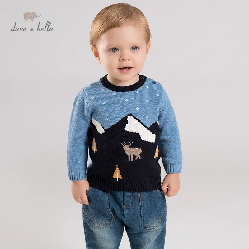 DB11425 dave bella winter knitted sweater infant baby boy long sleeve cotton pullover kids toddler tops children knitted sweater