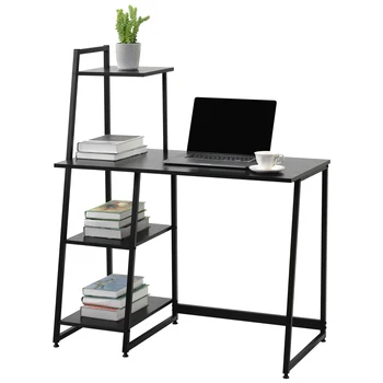 

Computer Desk With 4 Tier Storage Shelves Bookshelf PC Gaming Study Laptop Corner Table for Home Working Workstation Writing