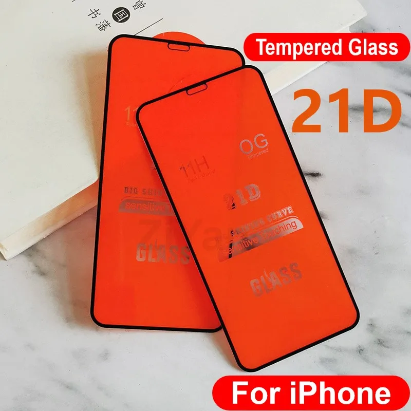 50pcs/lot 21D Glass Screen Protector For iPhone 12 Mini 11 Pro Max XS X 8 7 6S Plus SE2 Full Cover Curved Tempered Glass For i12