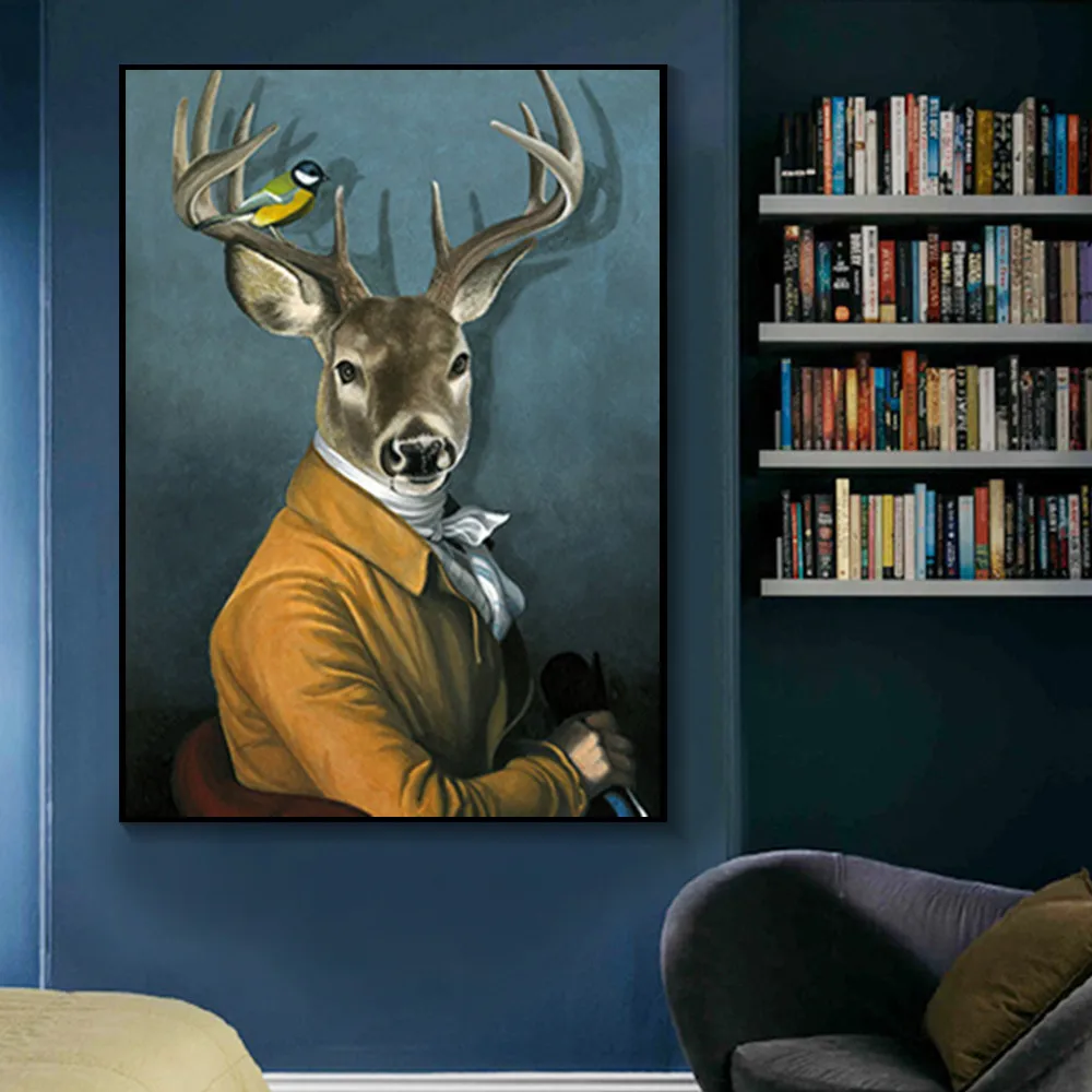 Vintage Poster Print Suit Animal Canvas Painting Abstract Wall Art Picture for Living Room Bedroom Lobby Retro Home Decor | Дом и сад