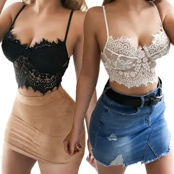 

Women Sexy Wireless Floral Lace Sheer Mesh Push up Bra Bralette Bustier Crop Top