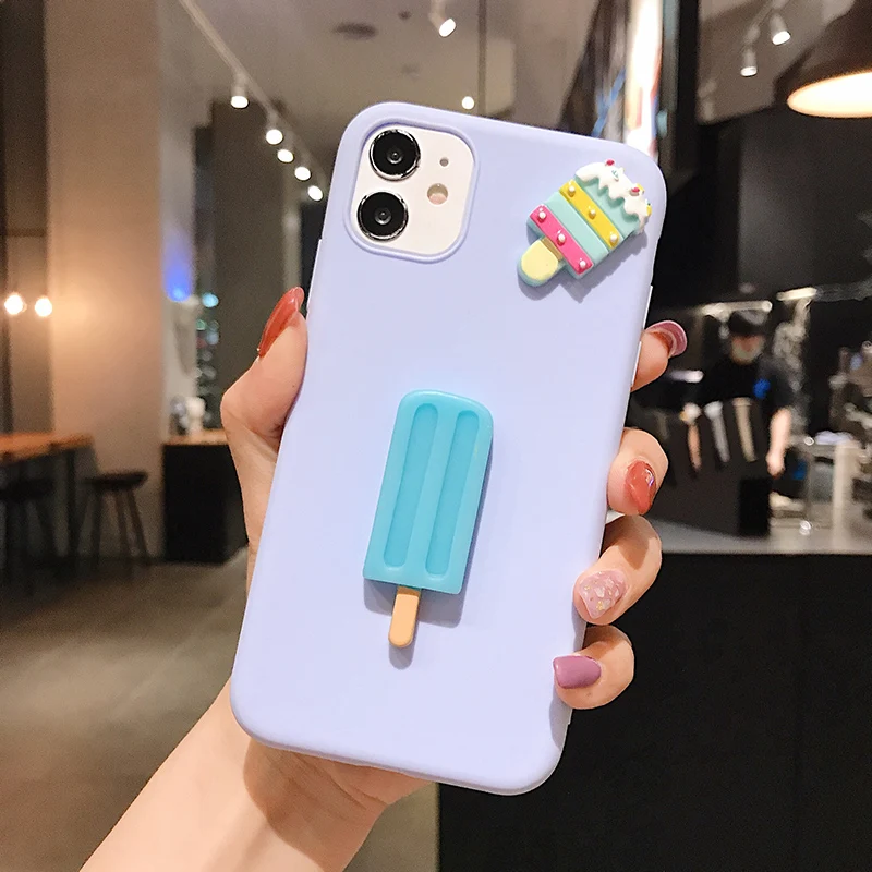 Силиконовый чехол с 3D рисунком мороженого для iphone 11 pro max яркие однотонные матовые