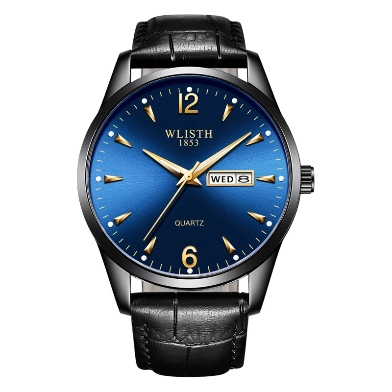 leather black blue Брендовые военные модные мужские часы, роскошные часы с кожаным ремешком, аналоговые светящиеся кварцевые мужские наручные часы Relogio Masculino - Цвет: leather black blue